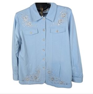 Quaker Factory medium light blue jewel studded shacket